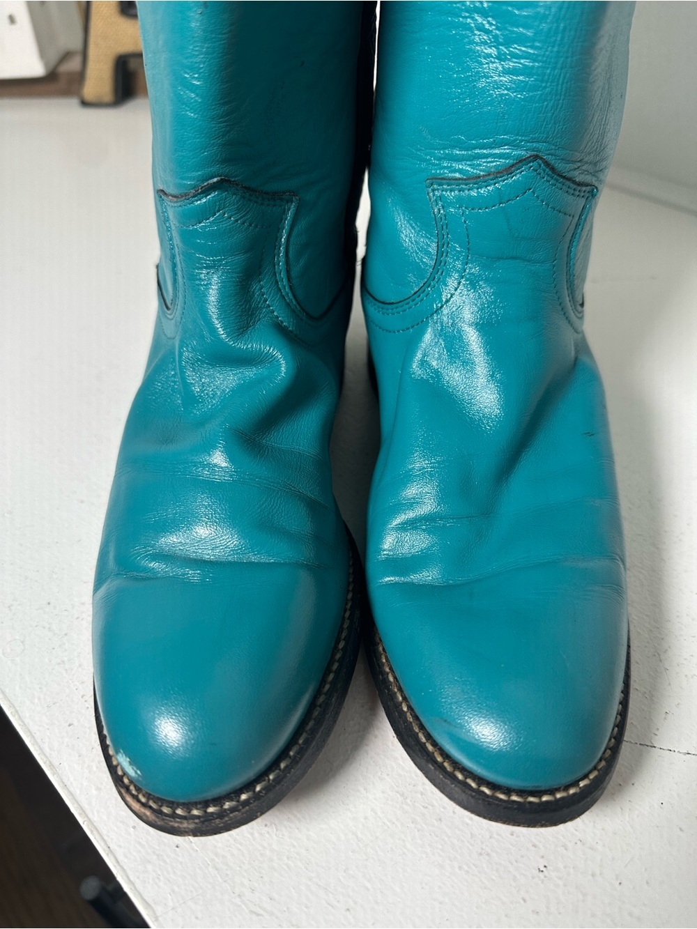 Vintage Justin Boots Womens 6B Turquoise Blue Cowboy USA Made Western Cowgirl - Picture 3 of 10